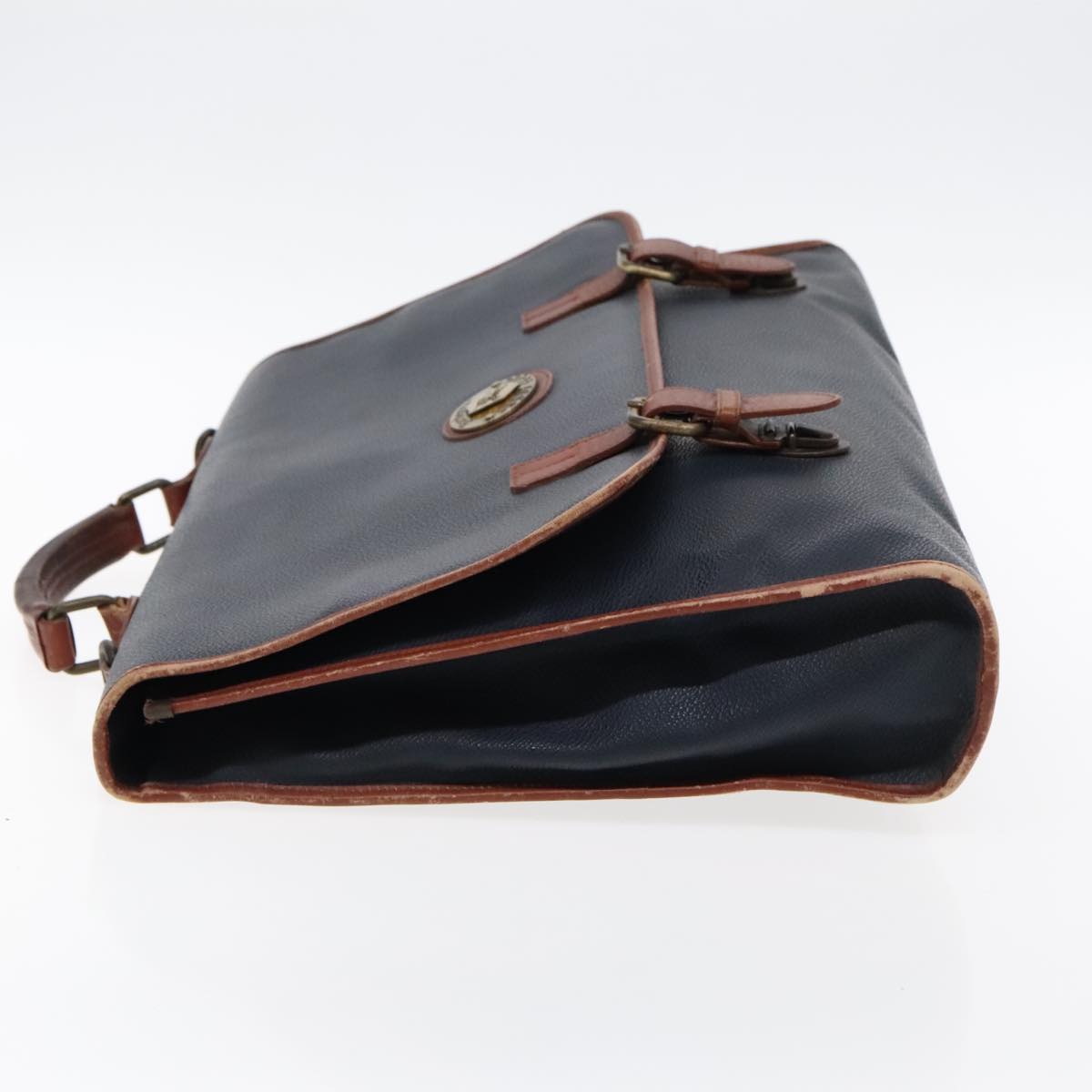 Burberrys Business Bag Leather Navy Brown Auth ti2166