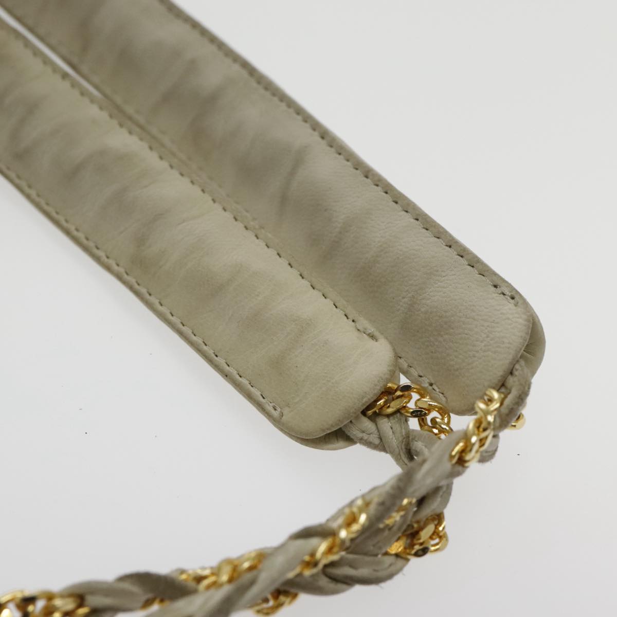 BALLY Chain Shoulder Bag Leather White Gold Auth ti2171