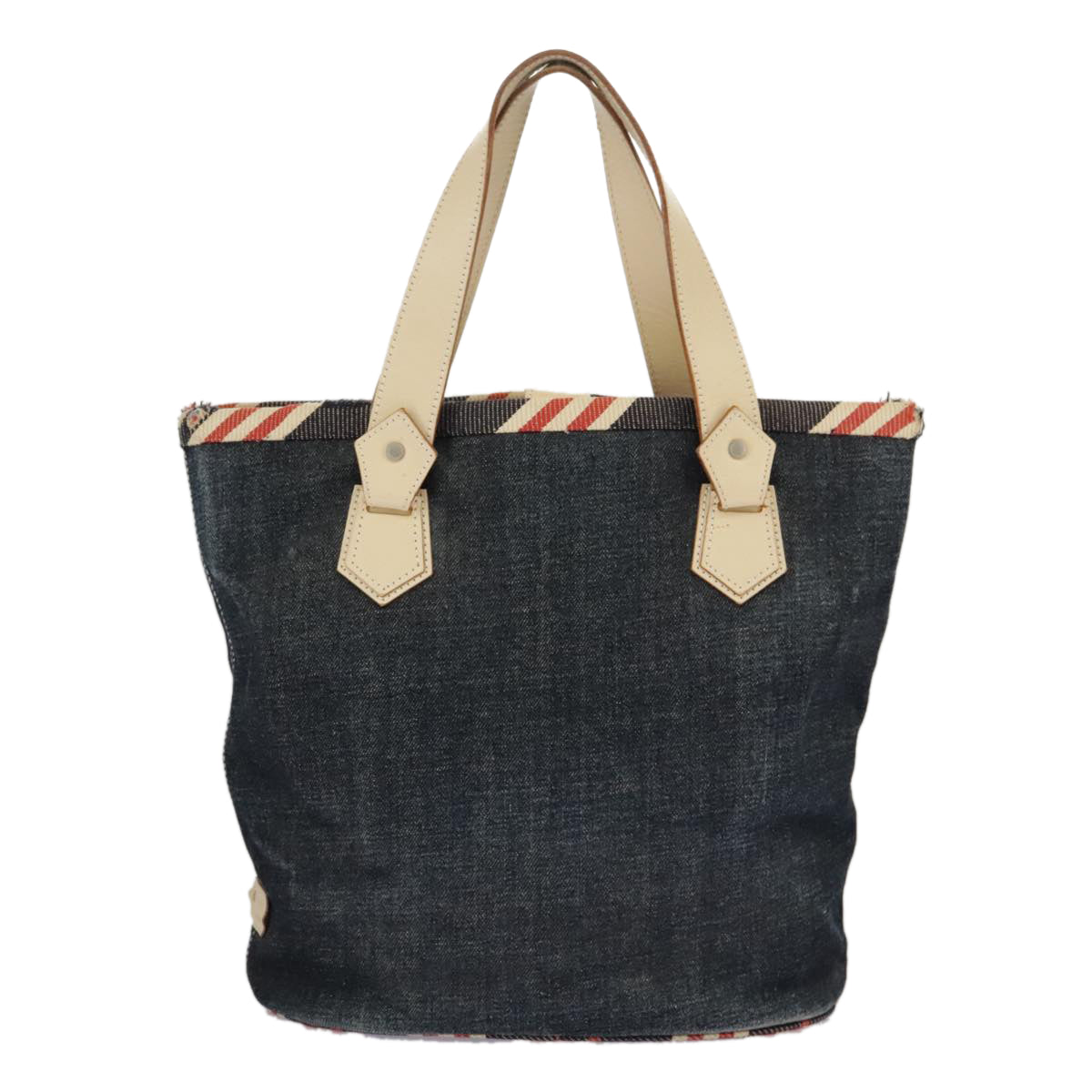 BURBERRY Blue Label Hand Bag Denim Leather Blue Beige Silver Auth ti2223