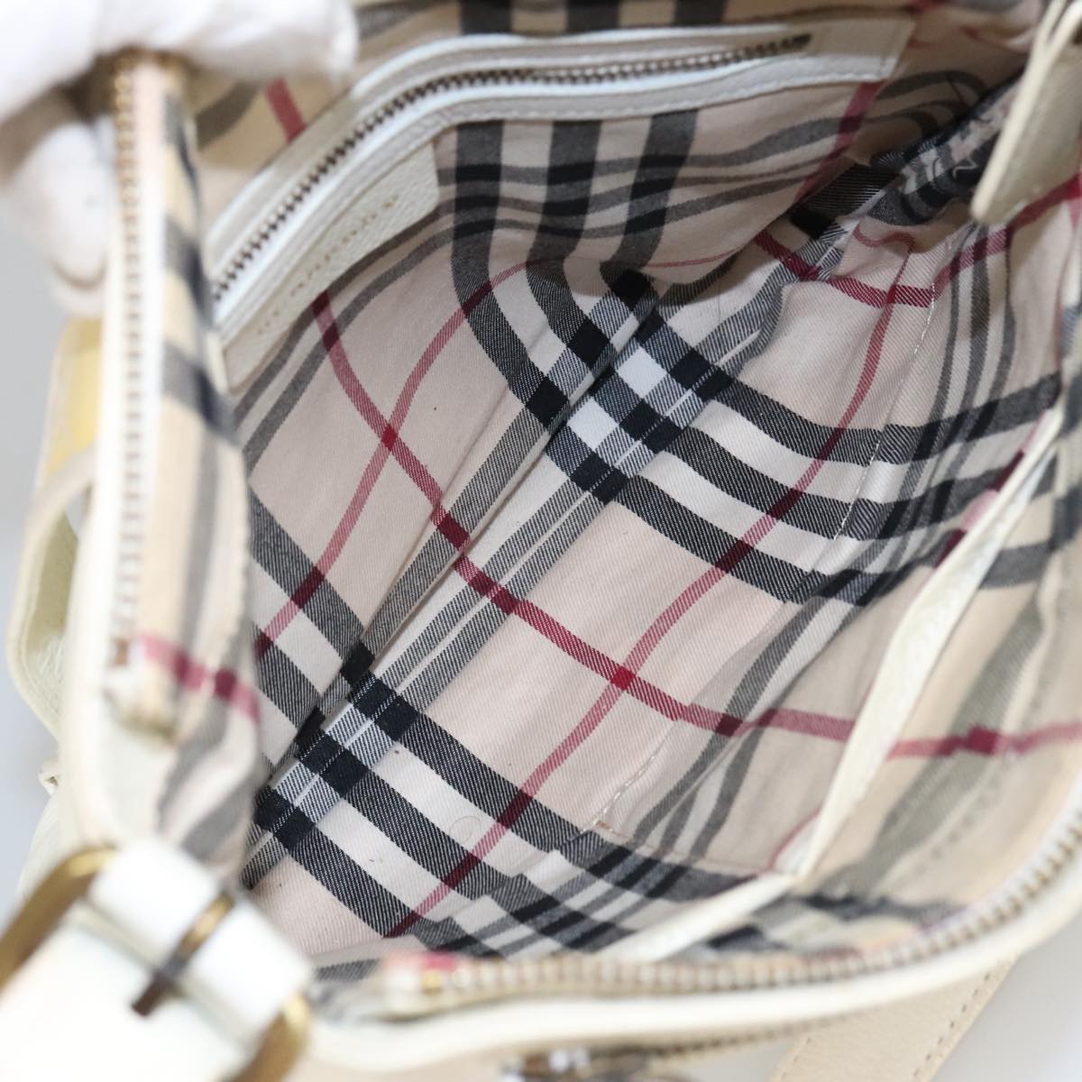 BURBERRY Shoulder Bag Leather White Auth ti2266