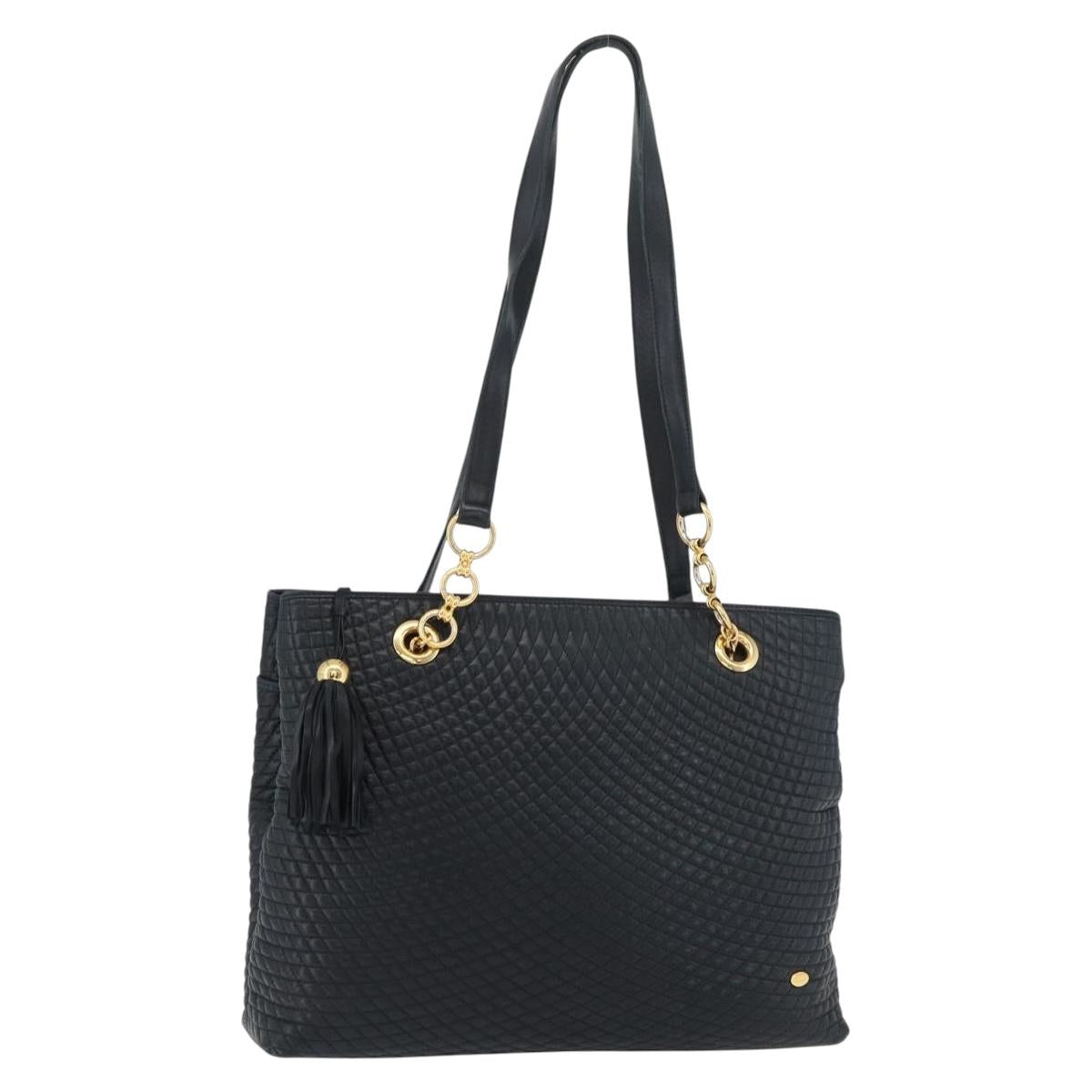 BALLY Quilted Chain Shoulder Bag Leather Navy Auth ti2299