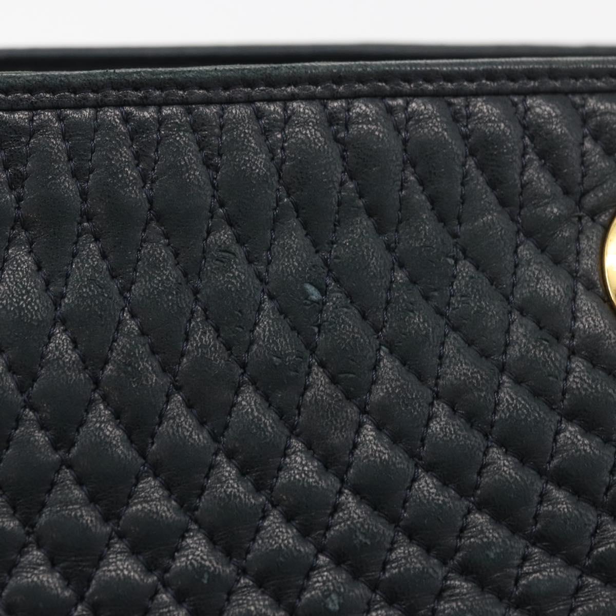 BALLY Quilted Chain Shoulder Bag Leather Navy Auth ti2299
