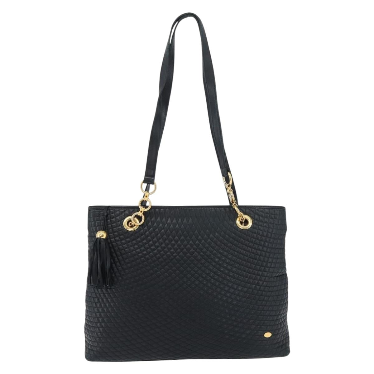 BALLY Quilted Chain Shoulder Bag Leather Navy Auth ti2299
