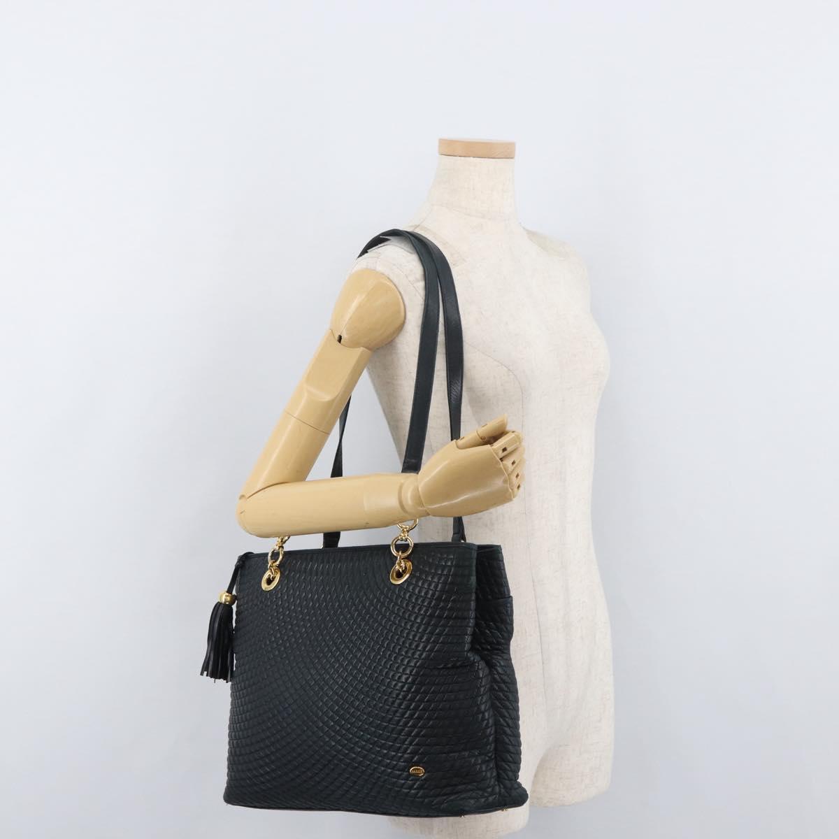 BALLY Quilted Chain Shoulder Bag Leather Navy Auth ti2299