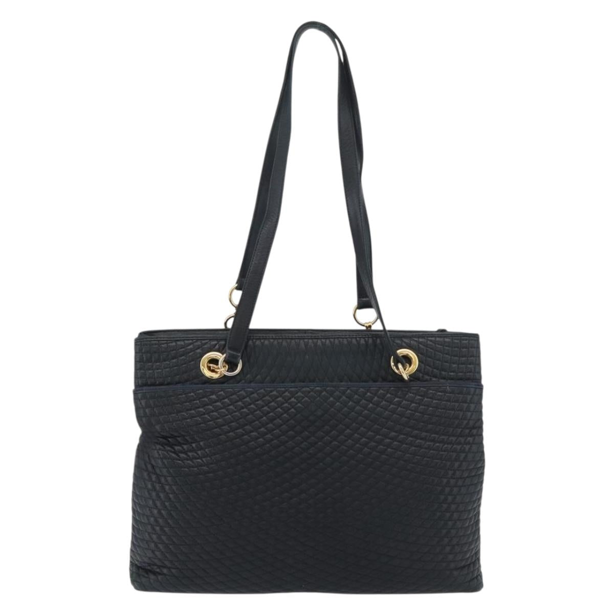 BALLY Quilted Chain Shoulder Bag Leather Navy Auth ti2299