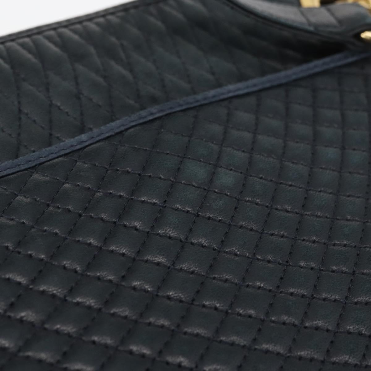 BALLY Quilted Chain Shoulder Bag Leather Navy Auth ti2299