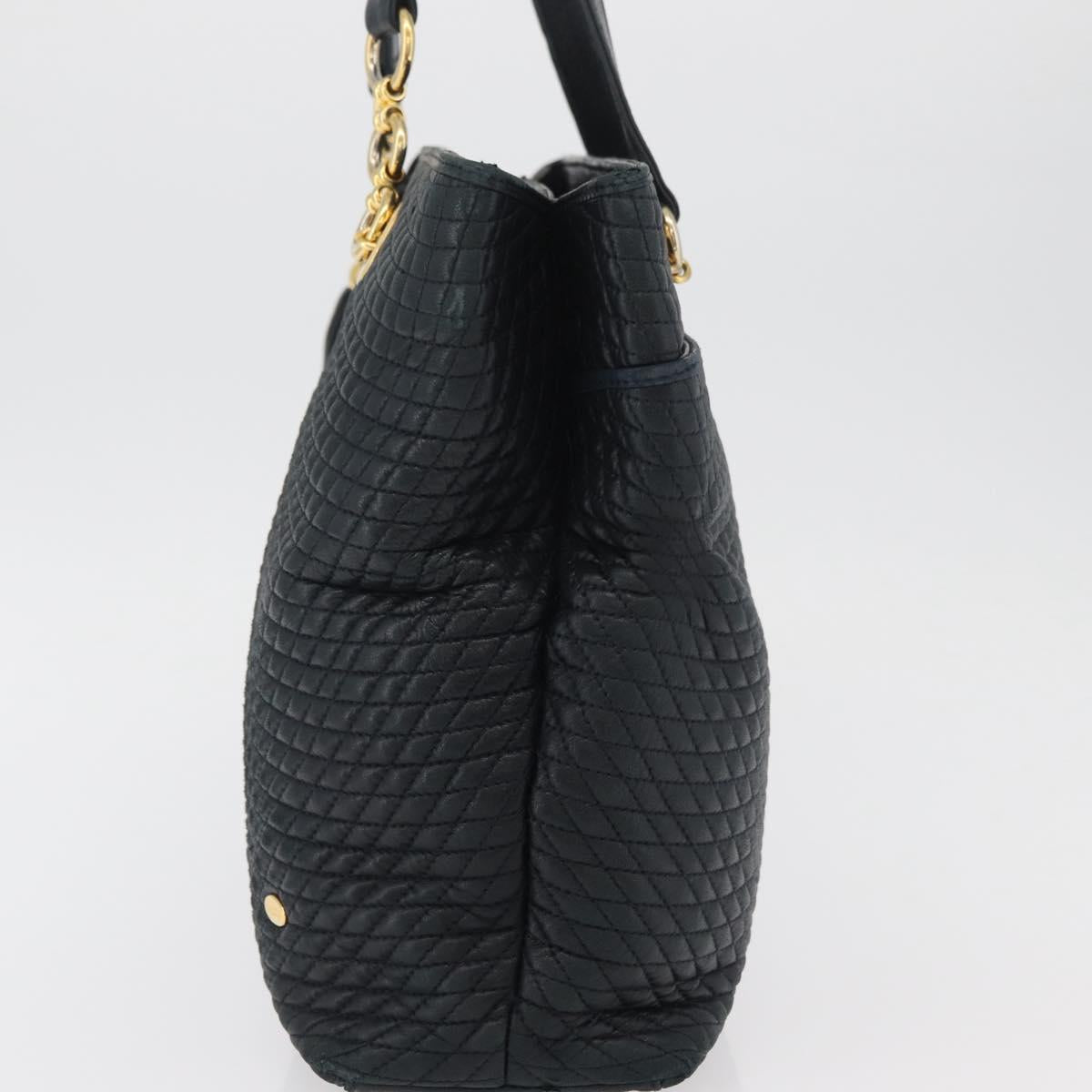BALLY Quilted Chain Shoulder Bag Leather Navy Auth ti2299