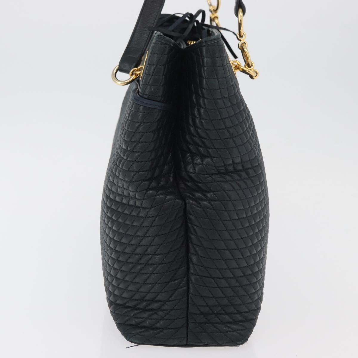 BALLY Quilted Chain Shoulder Bag Leather Navy Auth ti2299