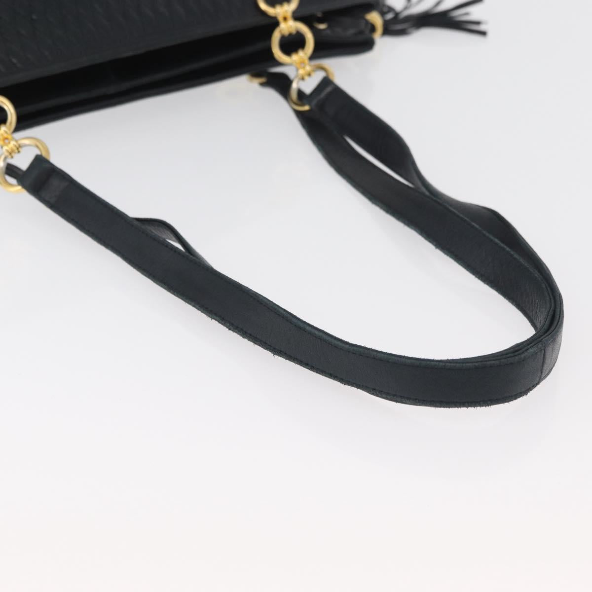 BALLY Quilted Chain Shoulder Bag Leather Navy Auth ti2299