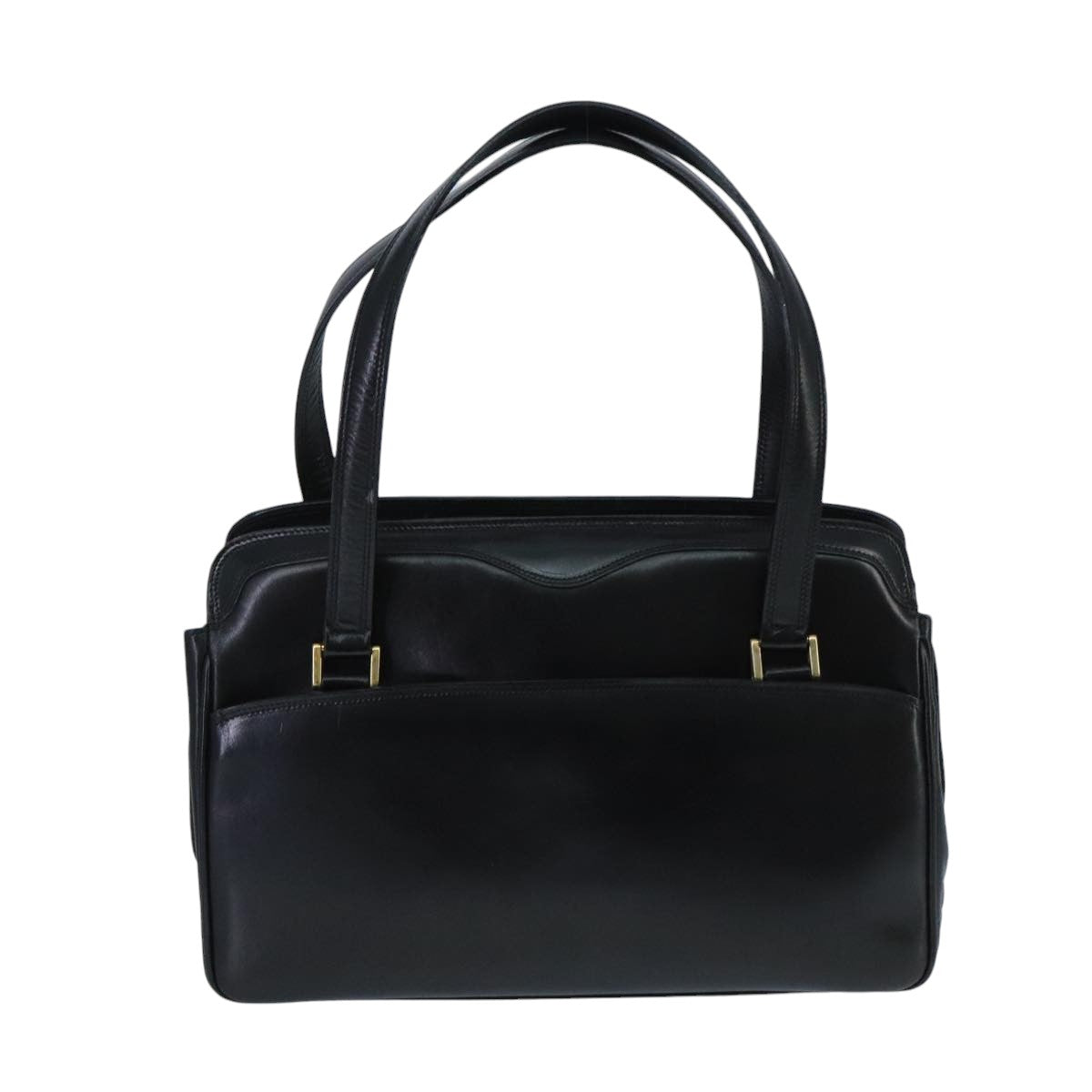 BALLY Hand Bag Leather Black Gold Auth ti2302