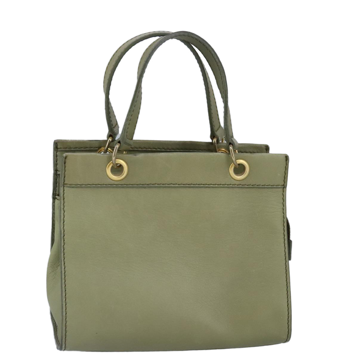 CELINE Hand Bag Leather Khaki Auth ti2319