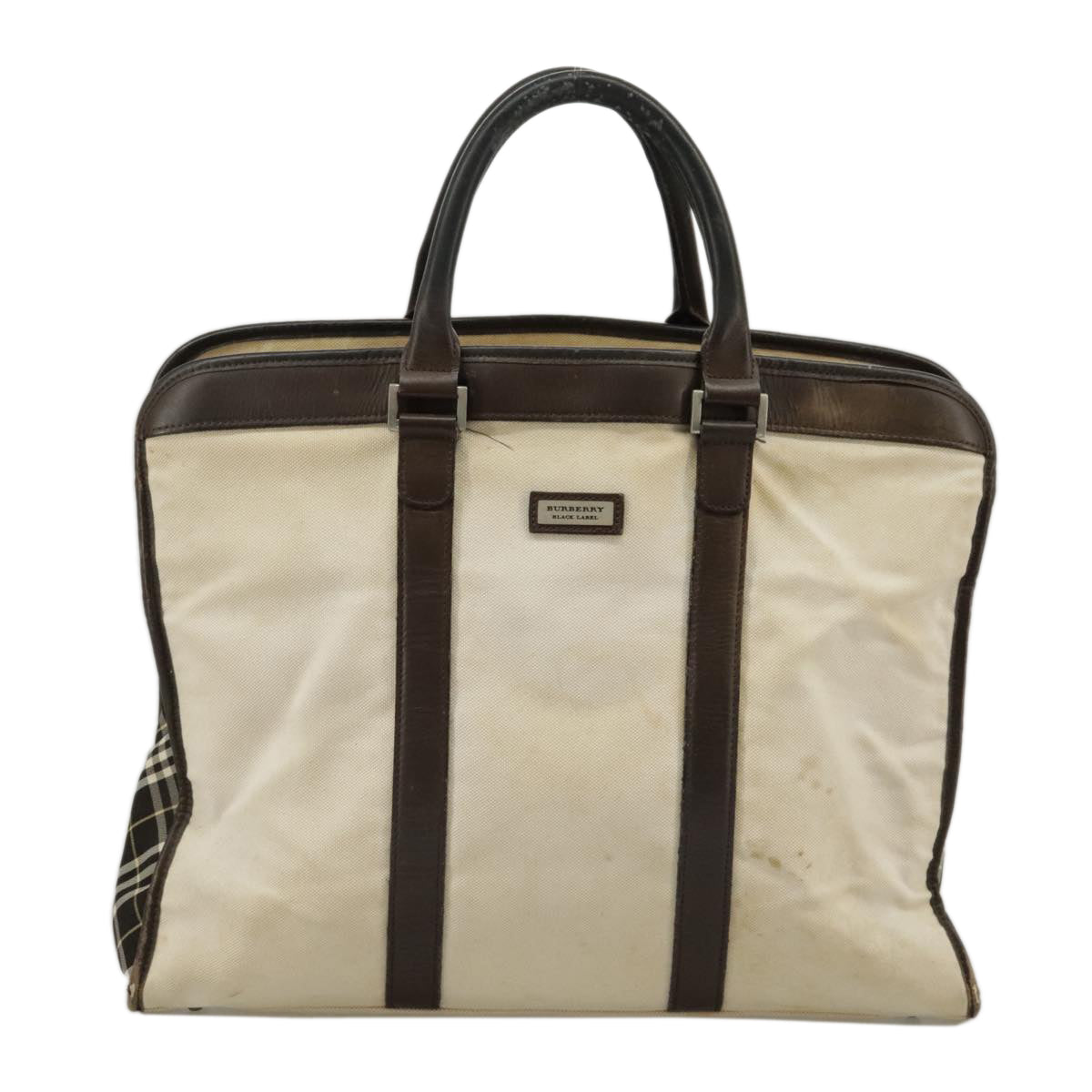 BURBERRY Black label Hand Bag Canvas White Silver Auth ti2347