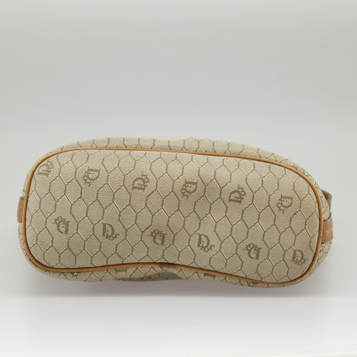 Christian Dior Honeycomb Canvas Shoulder Bag PVC Leather Beige Gold Auth ti2353