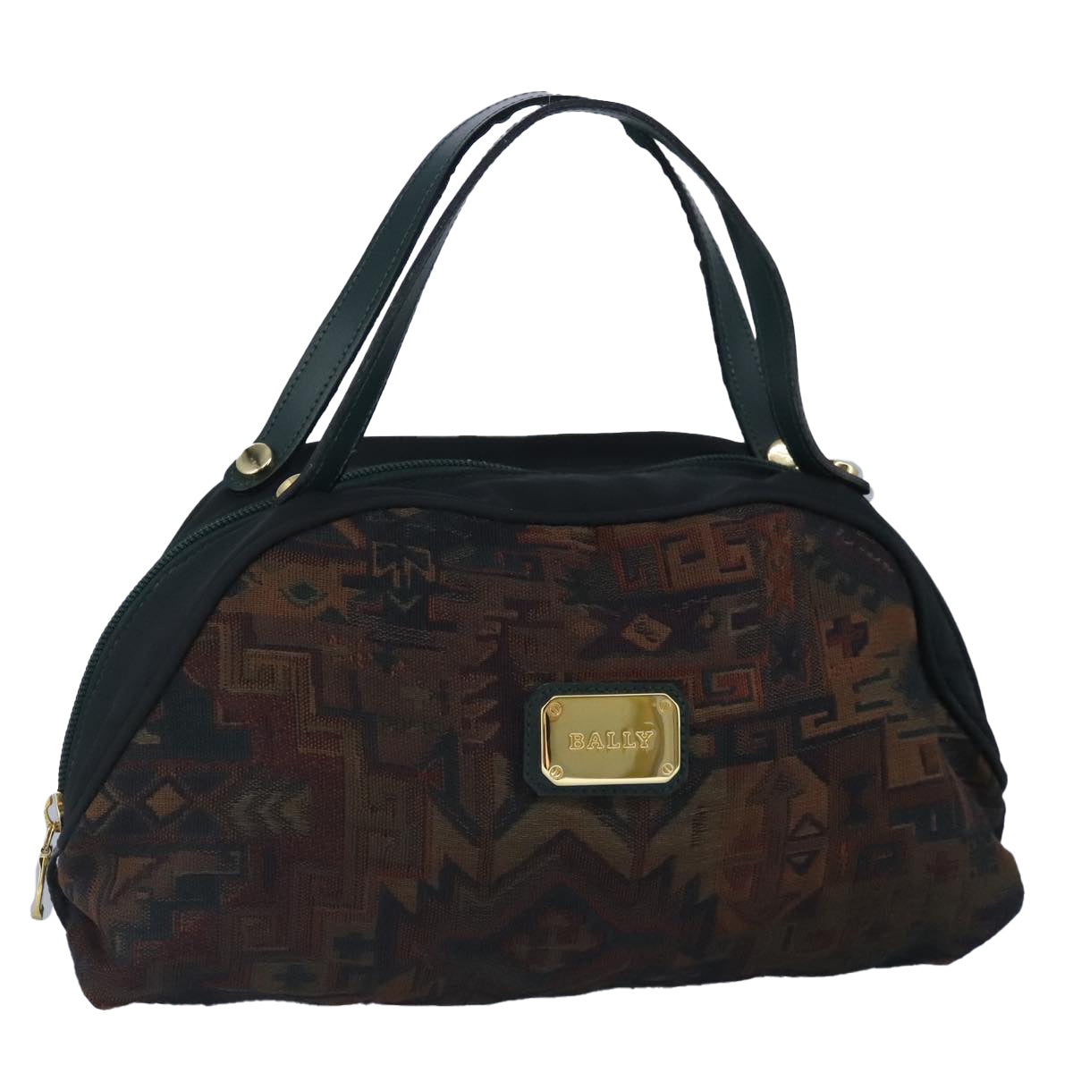 BALLY Hand Bag Canvas Green Brown Auth ti2363