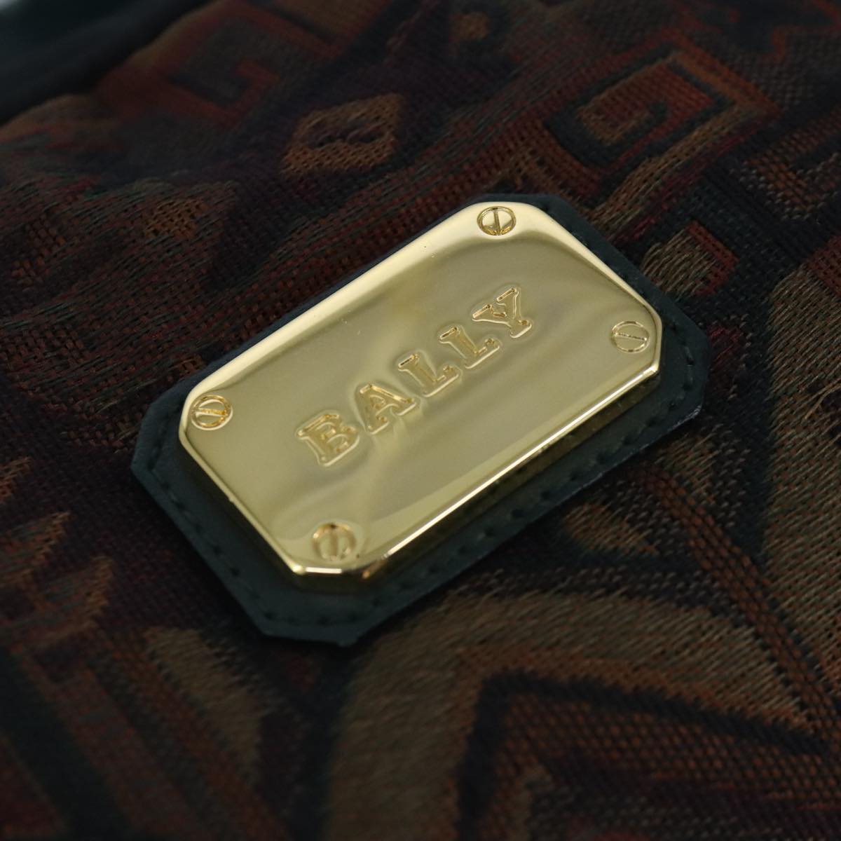 BALLY Hand Bag Canvas Green Brown Auth ti2363