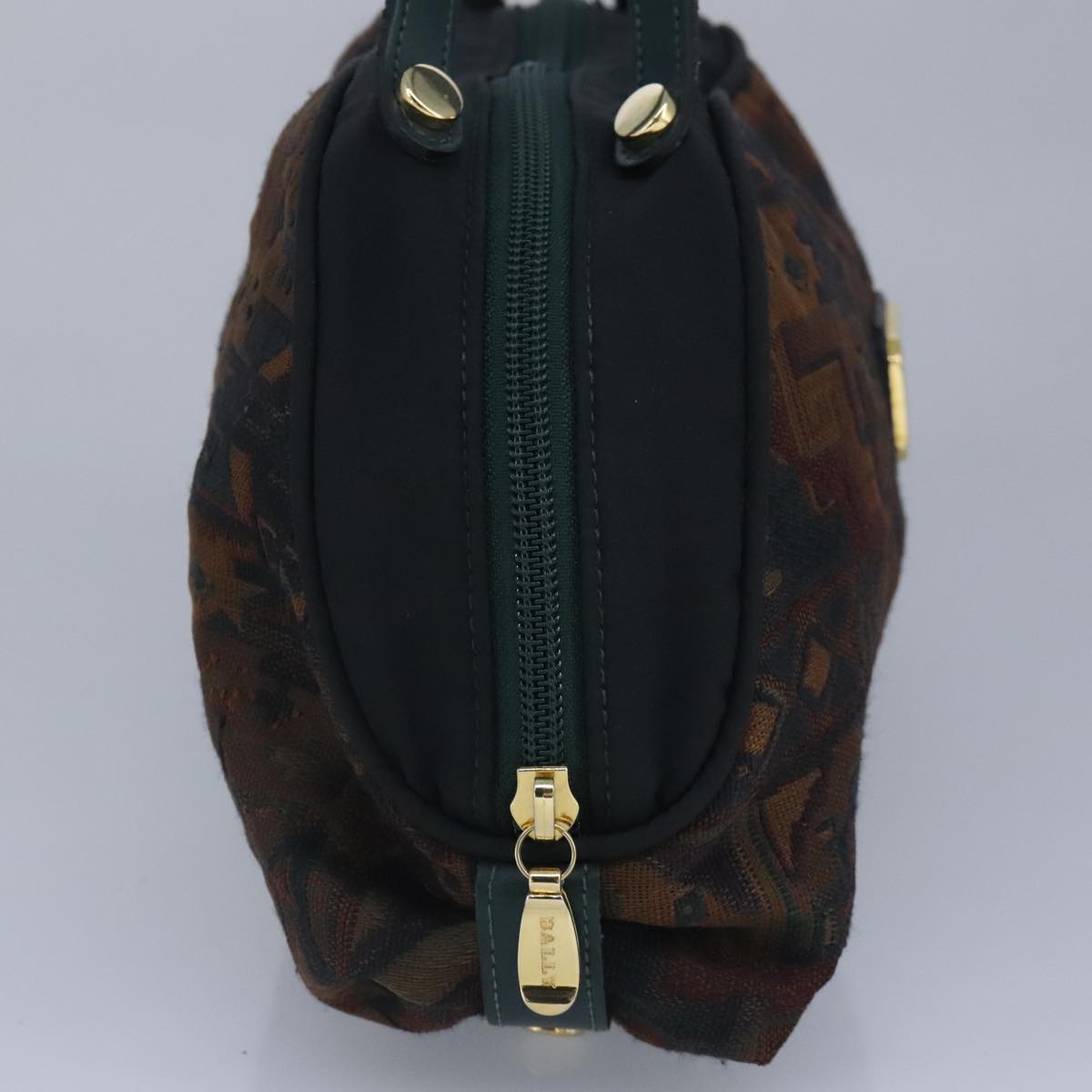 BALLY Hand Bag Canvas Green Brown Auth ti2363