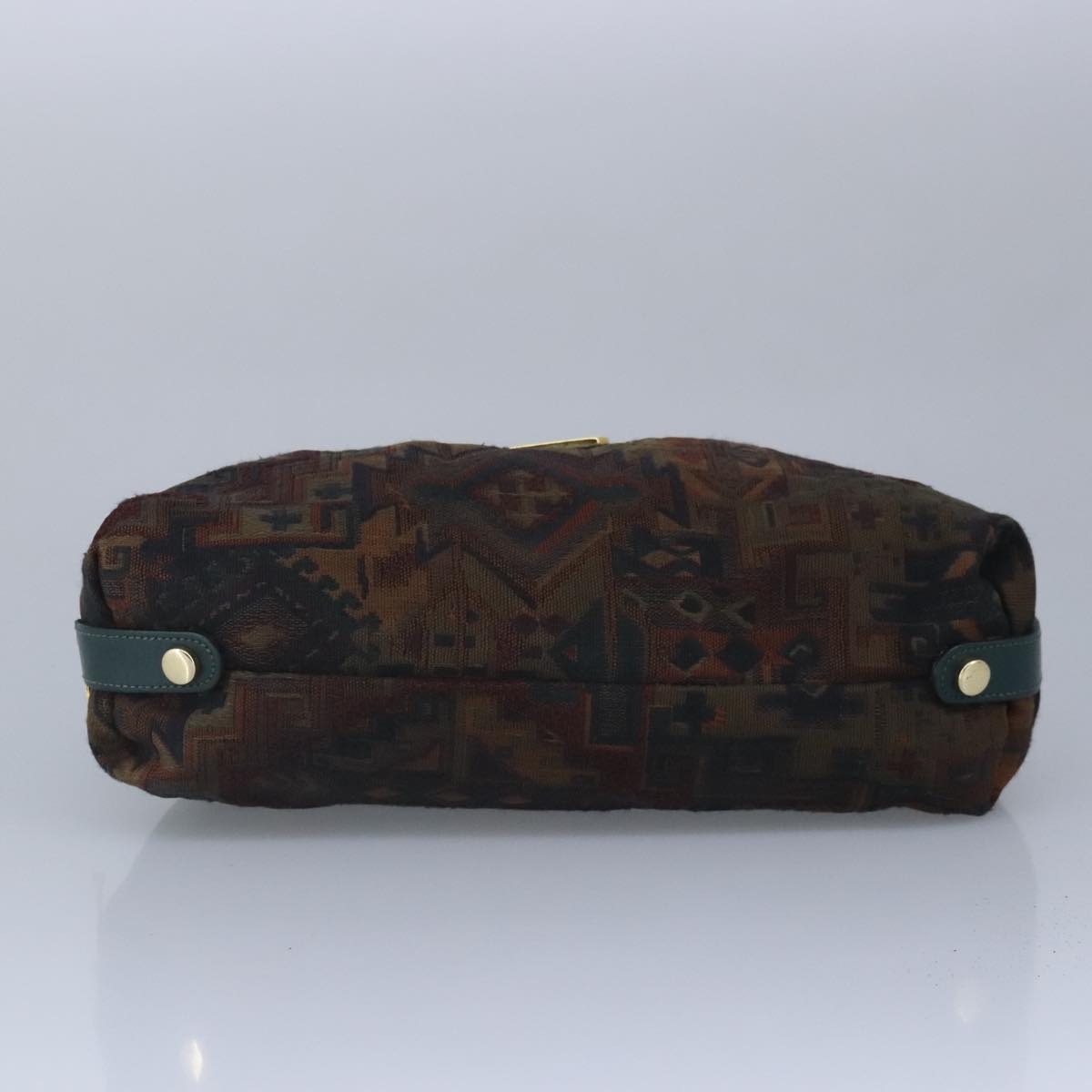 BALLY Hand Bag Canvas Green Brown Auth ti2363