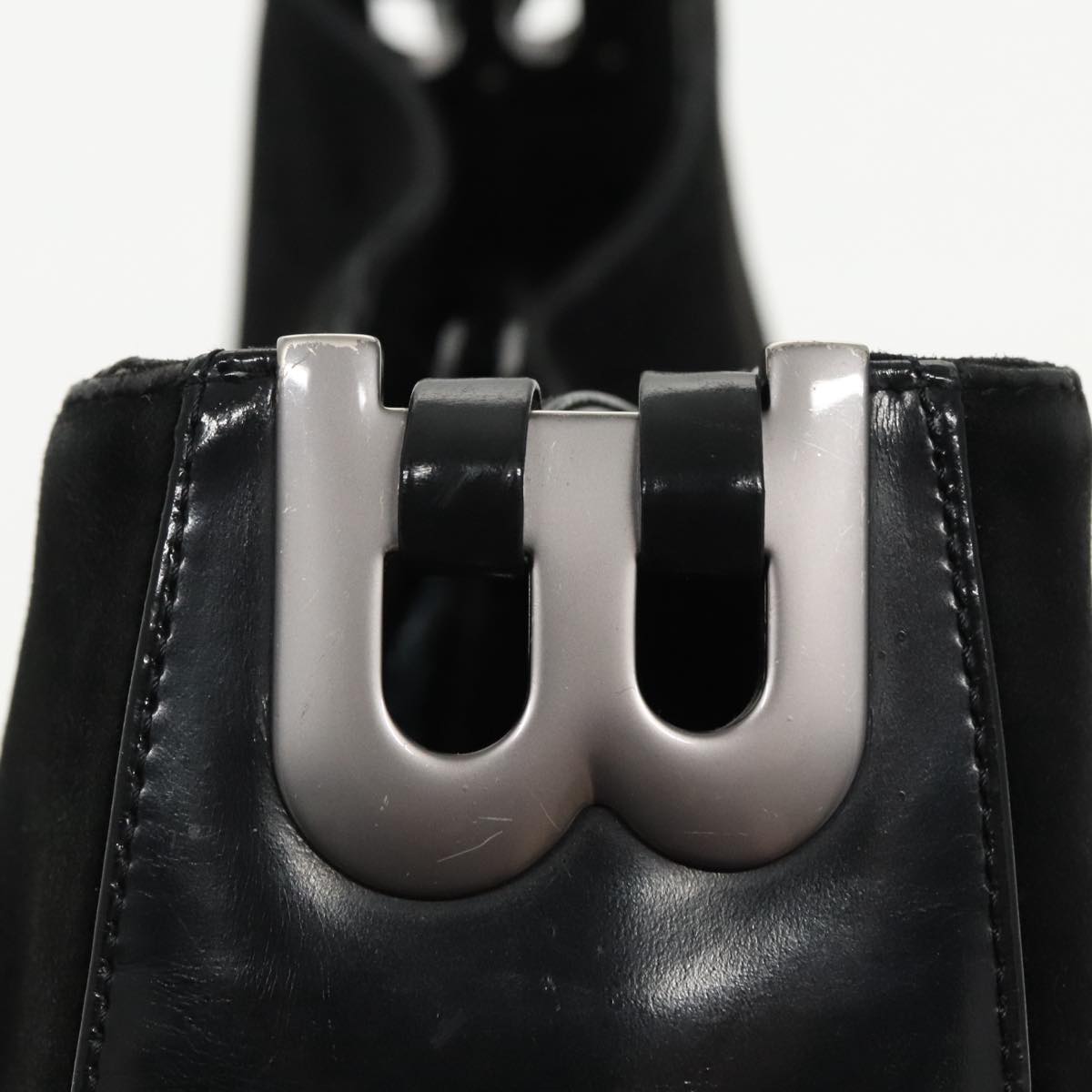 BALLY Shoulder Bag Suede Leather Black Silver Auth ti2365