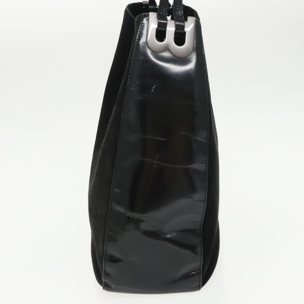 BALLY Shoulder Bag Suede Leather Black Silver Auth ti2365