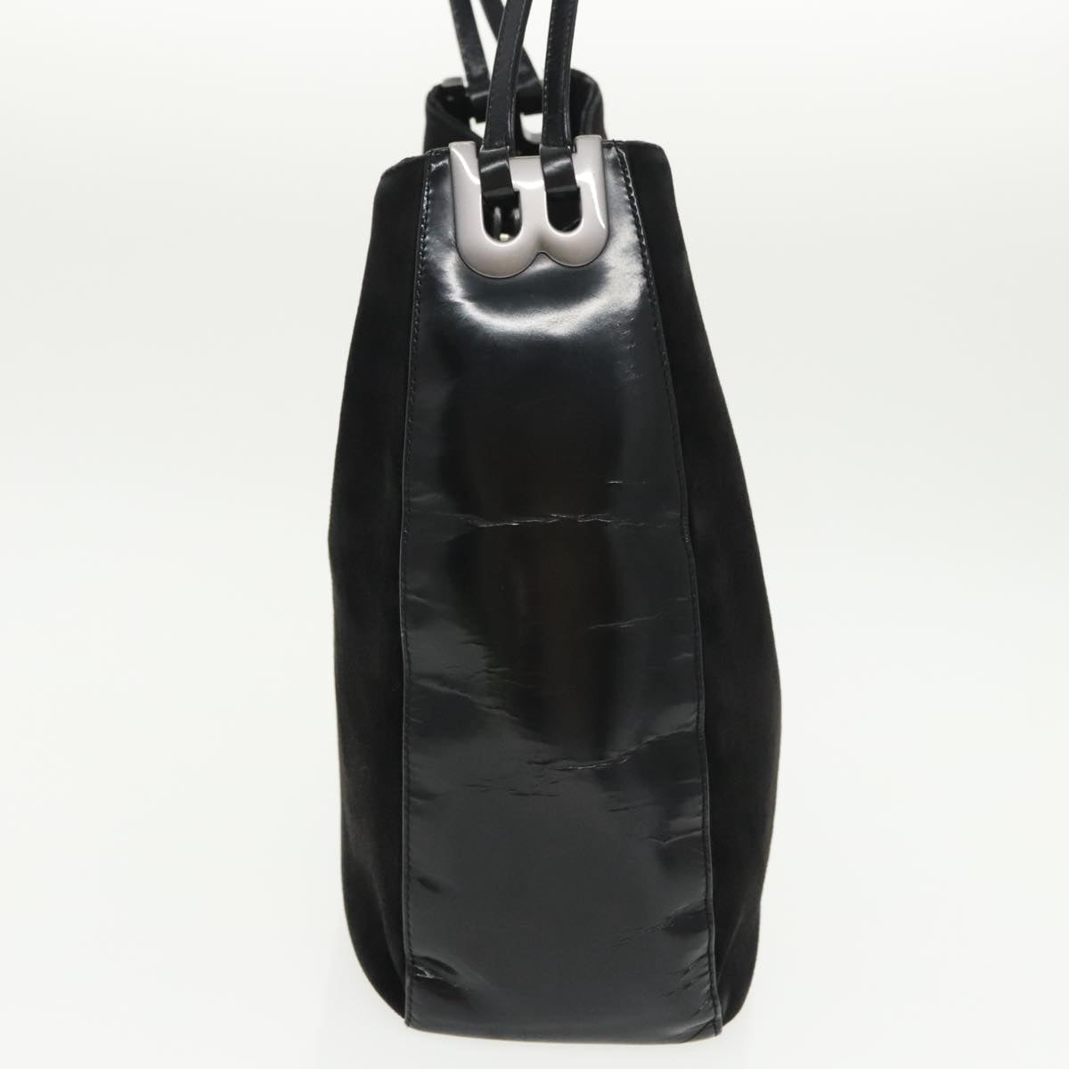 BALLY Shoulder Bag Suede Leather Black Silver Auth ti2365