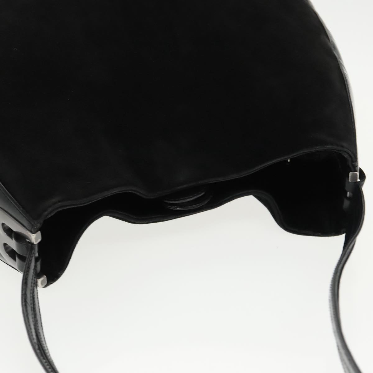 BALLY Shoulder Bag Suede Leather Black Silver Auth ti2365