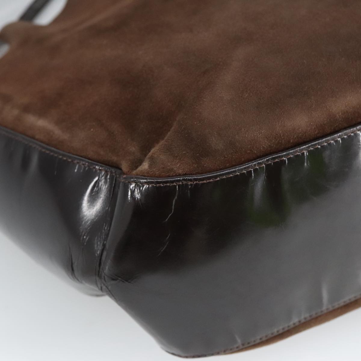 BALLY Shoulder Bag Suede Leather Brown Black Auth ti2366