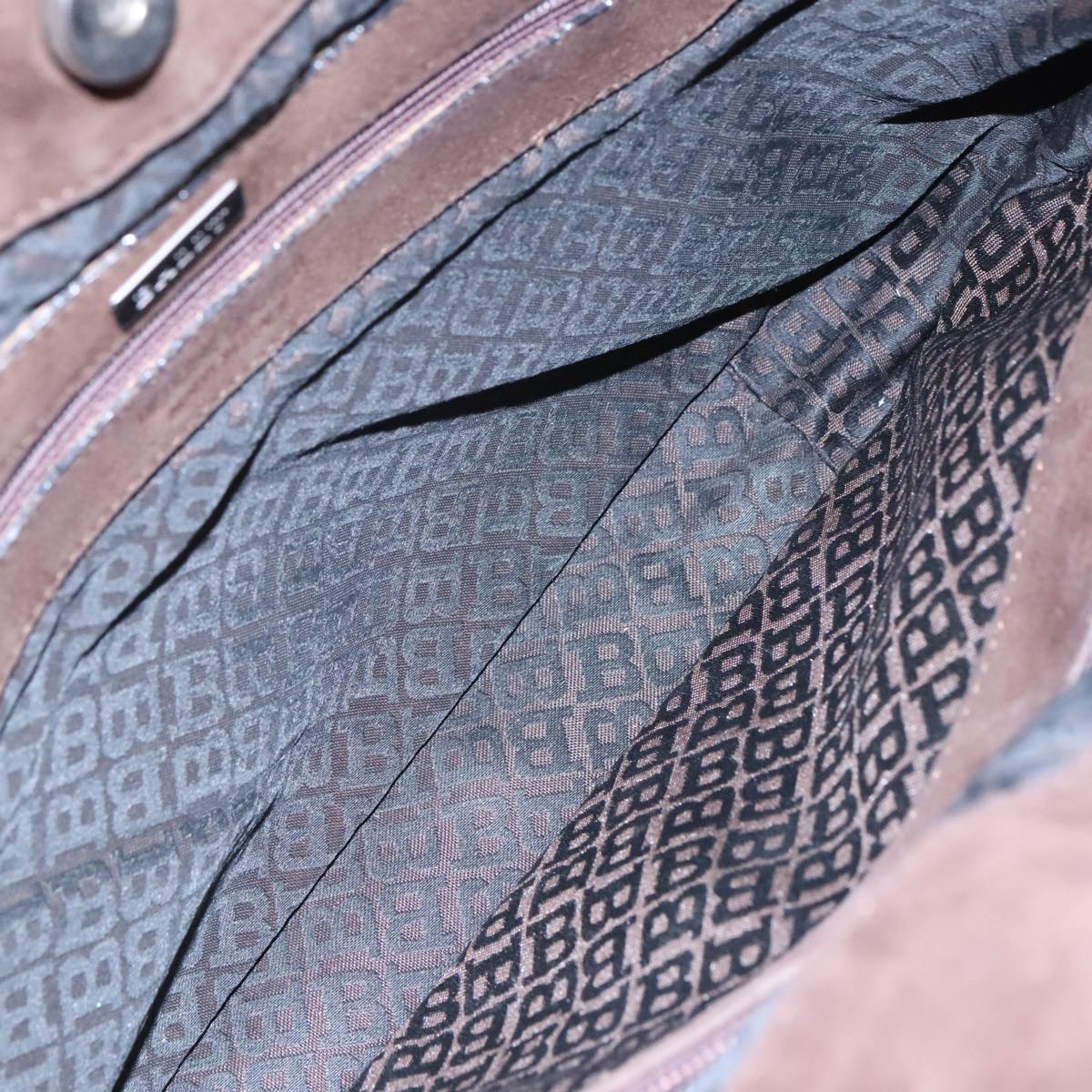 BALLY Shoulder Bag Suede Leather Brown Black Auth ti2366