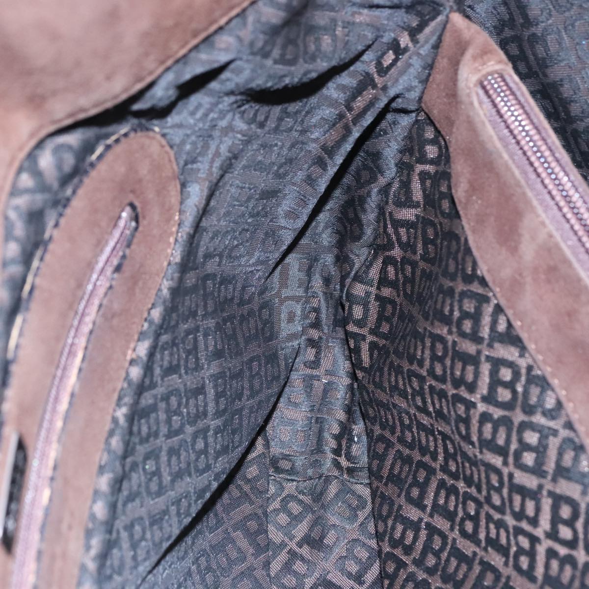 BALLY Shoulder Bag Suede Leather Brown Black Auth ti2366