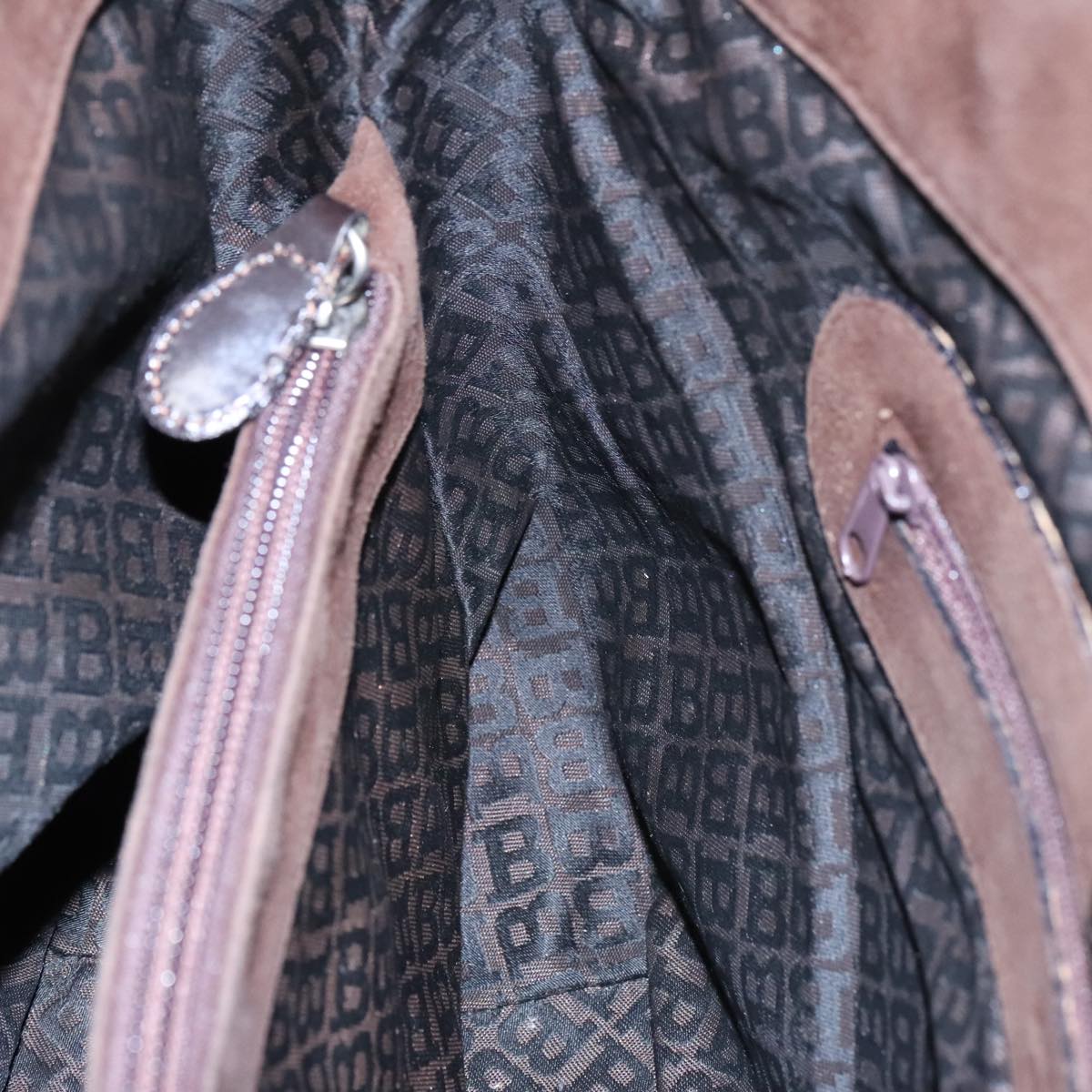 BALLY Shoulder Bag Suede Leather Brown Black Auth ti2366