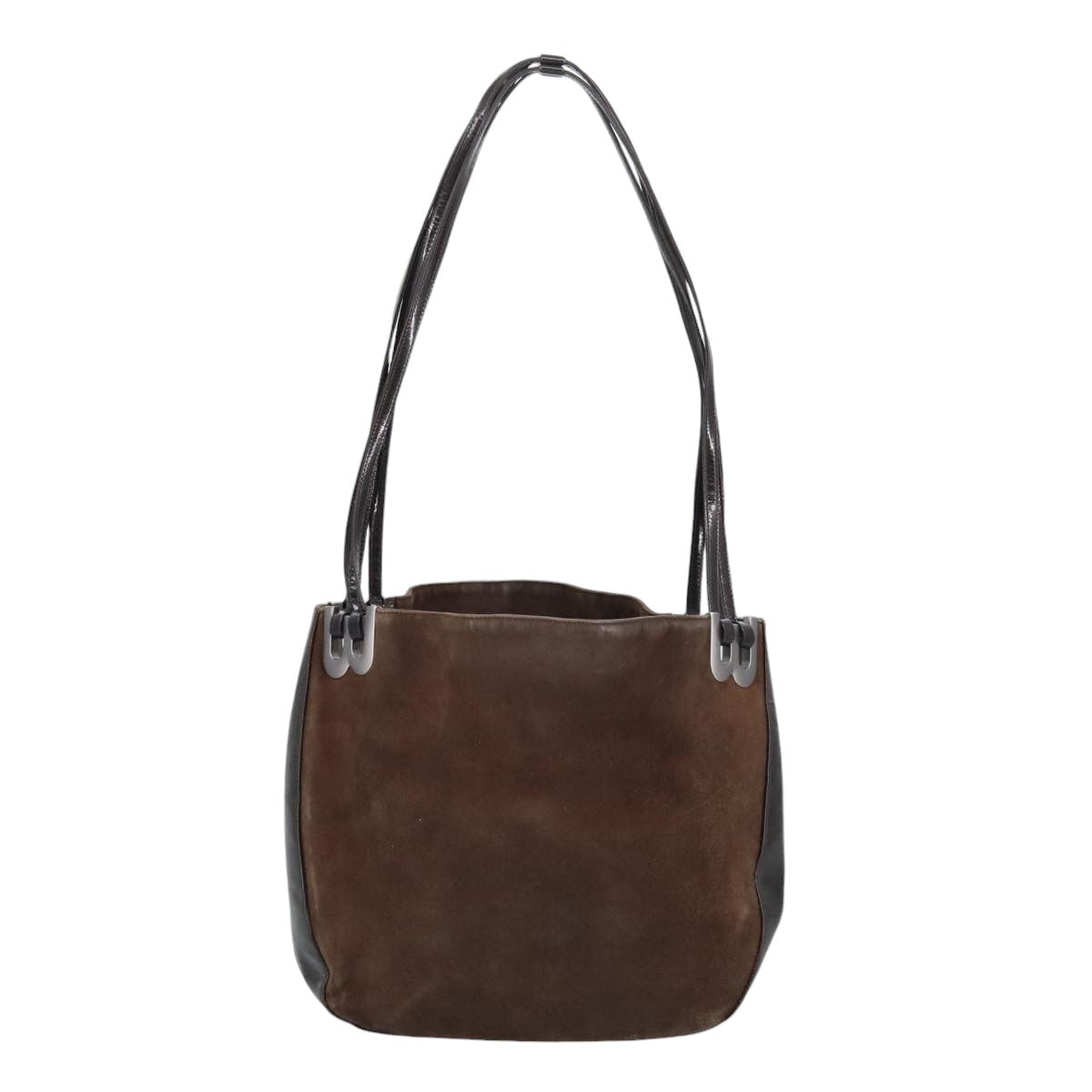 BALLY Shoulder Bag Suede Leather Brown Black Auth ti2366