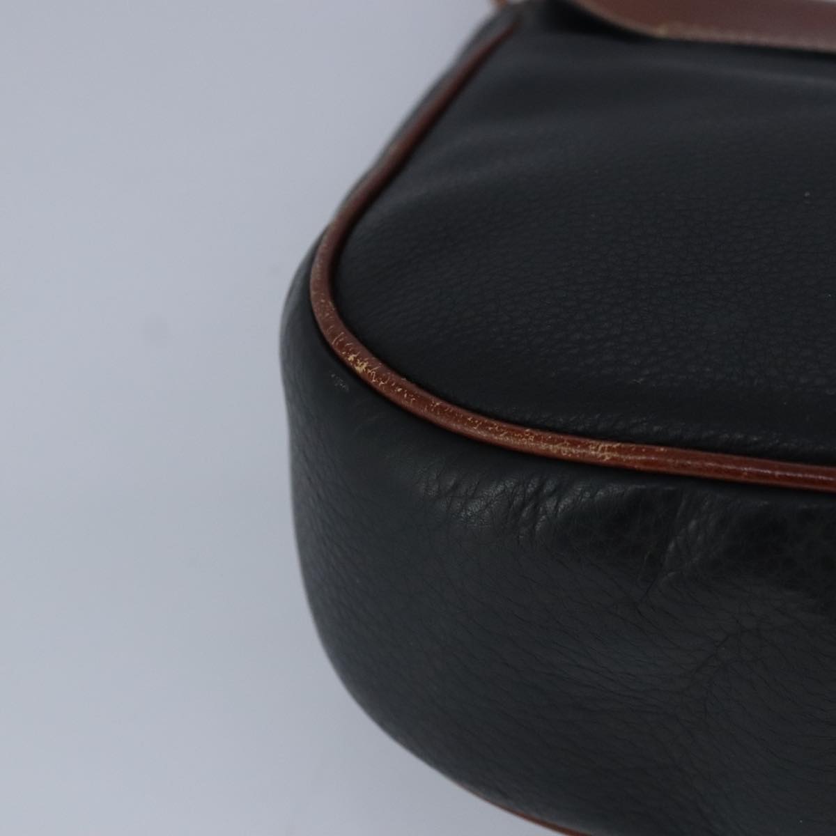 BALLY Shoulder Bag Leather Black Brown Auth ti2367