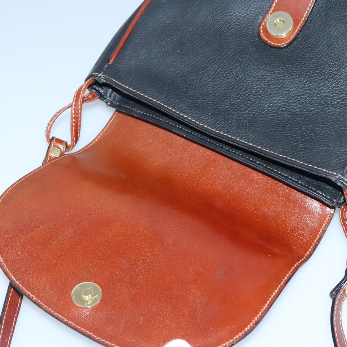 BALLY Shoulder Bag Leather Black Brown Auth ti2367