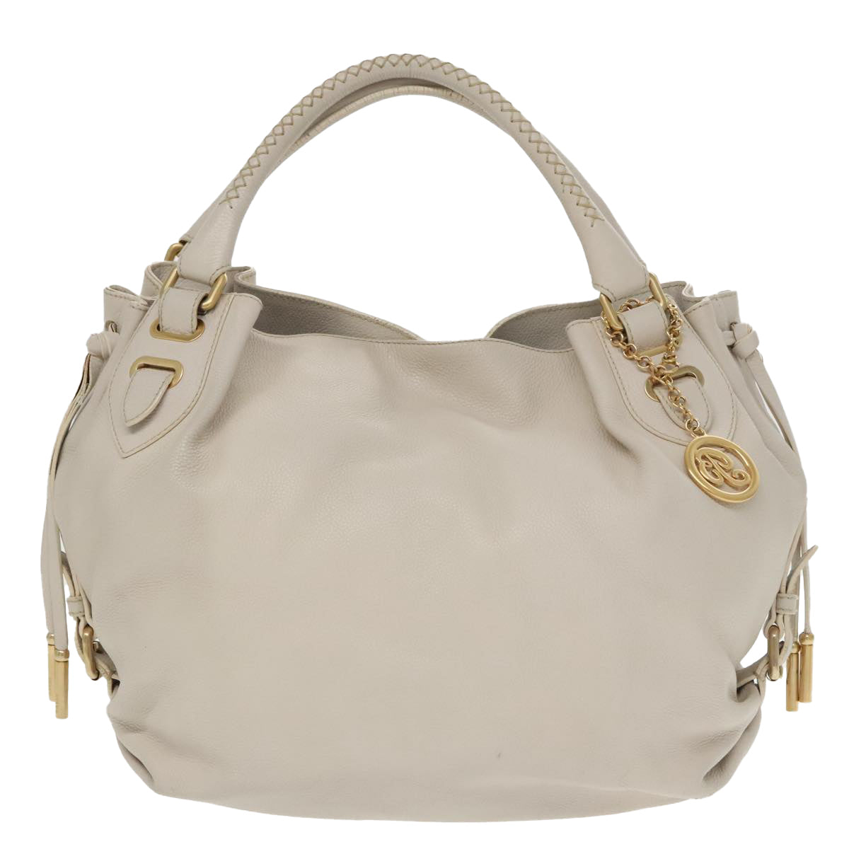 BALLY Hand Bag Leather White Auth ti2414