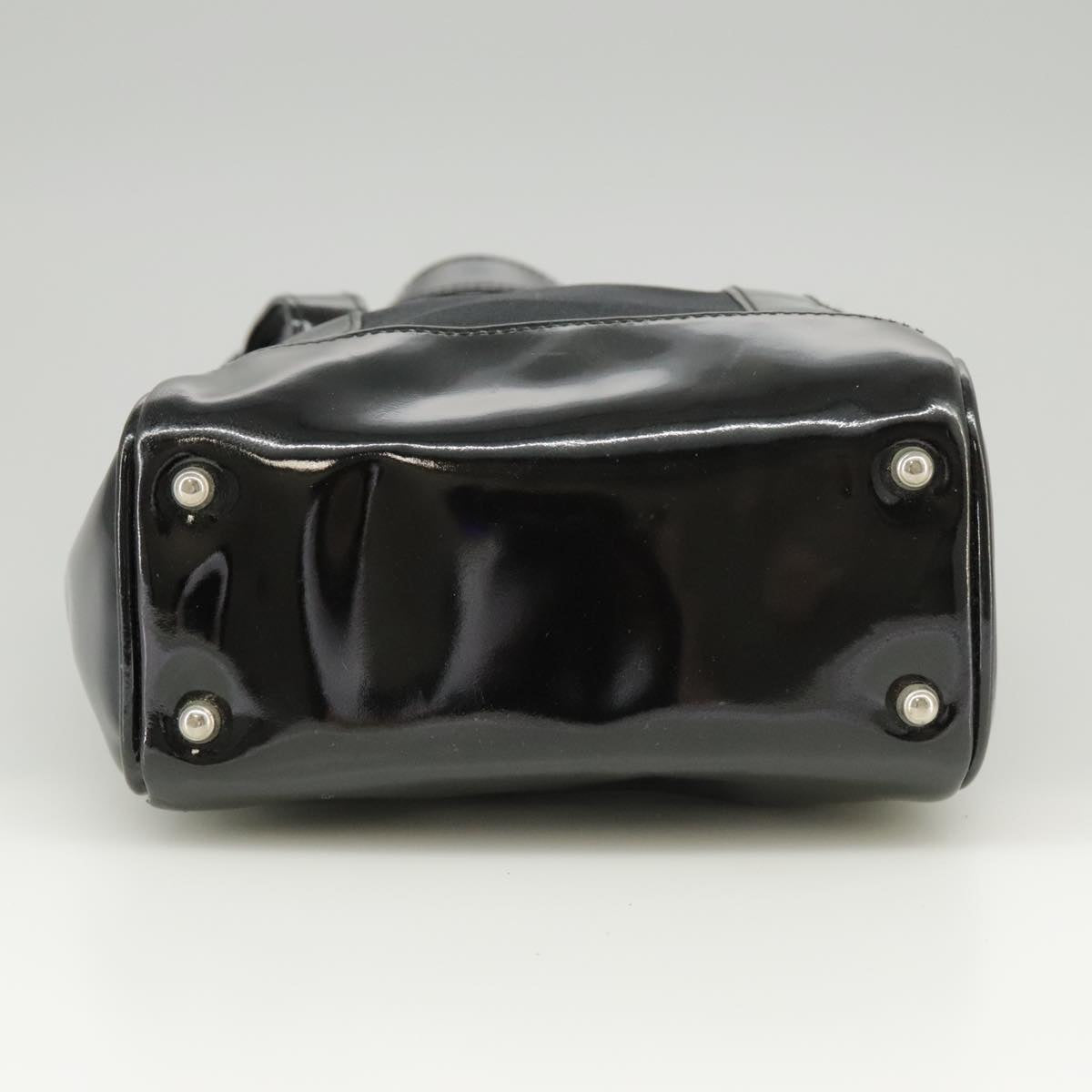 GUCCI Hand Bag Enamel Black Auth ti2465