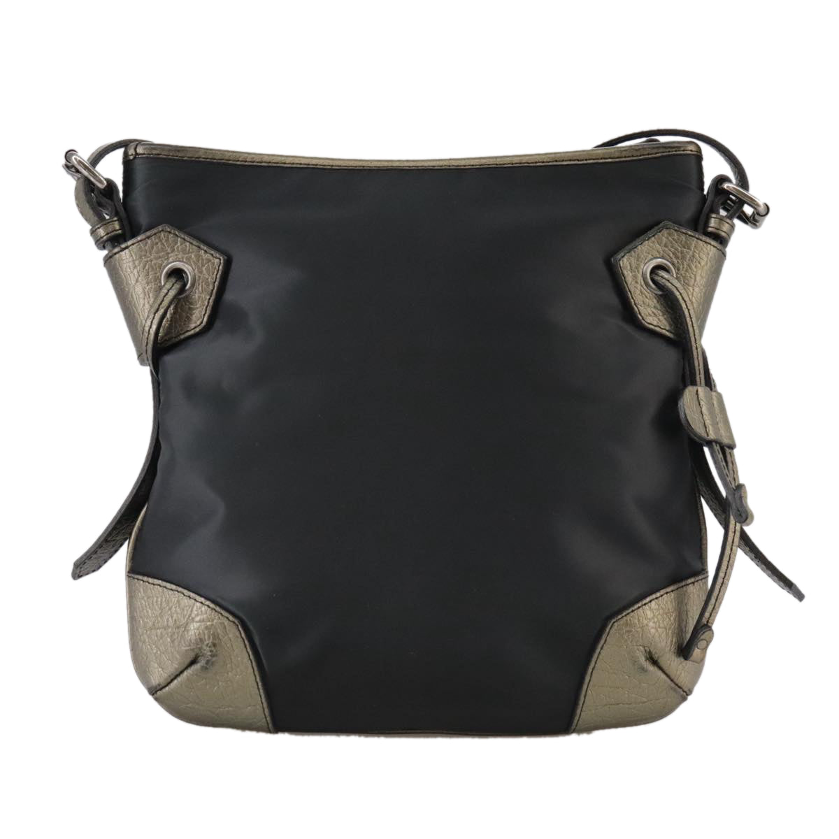 BURBERRY Shoulder Bag Nylon Leather Black Auth ti2478