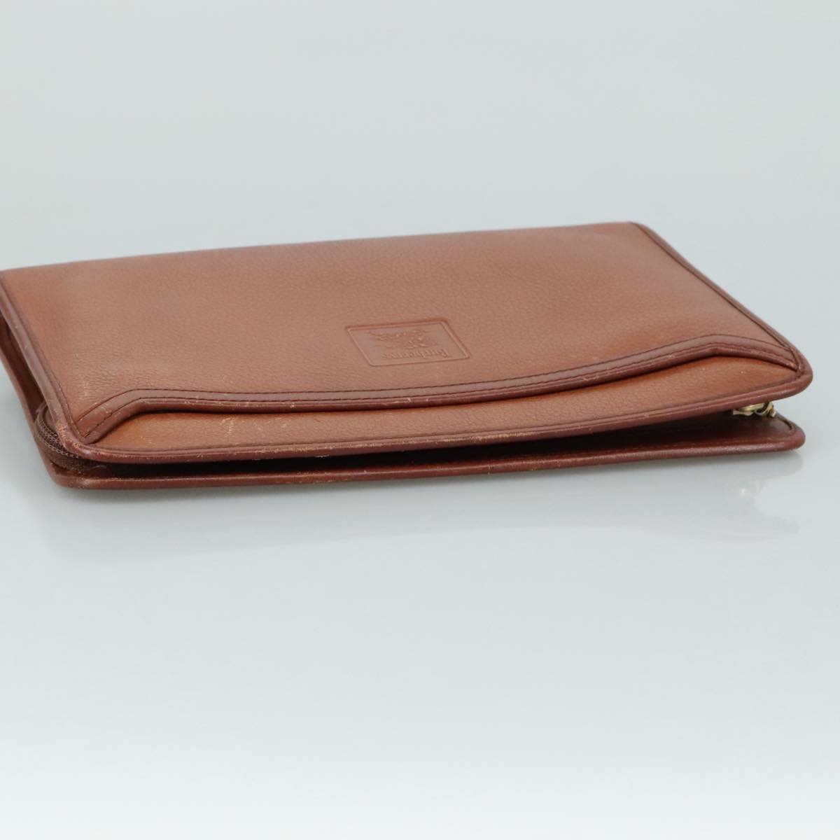 Burberrys Clutch Bag Leather Brown Gold Auth ti2493