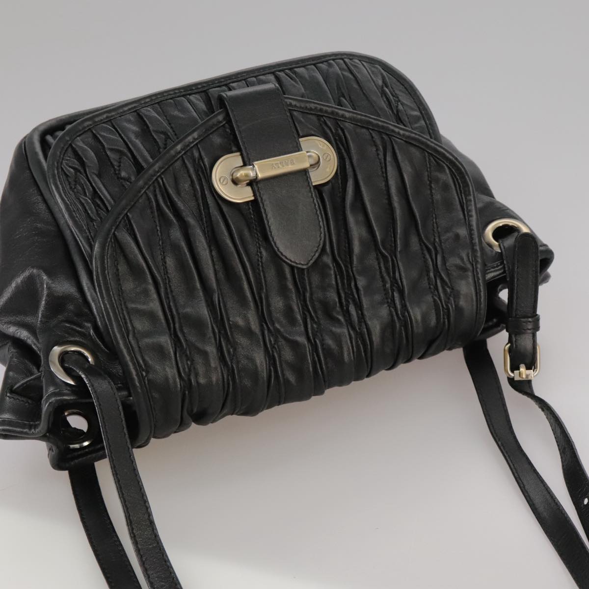 BALLY Shoulder Bag Leather Black Auth ti2506