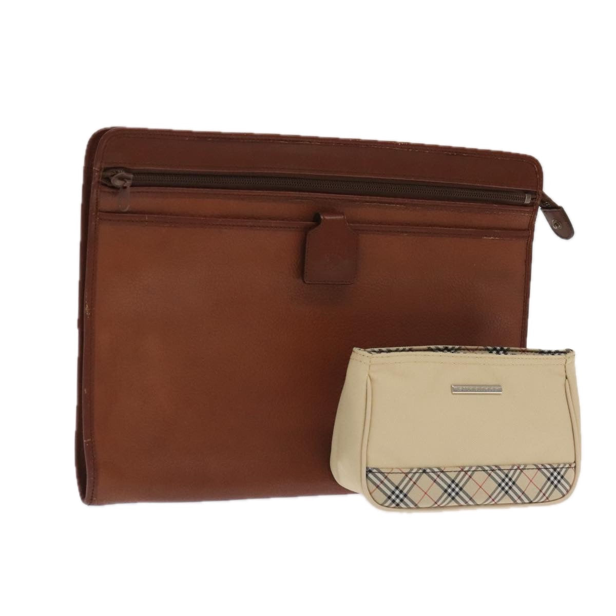 BURBERRY Nova Check Clutch Bag Leather Canvas 2 Set Beige Brown Auth ti2509