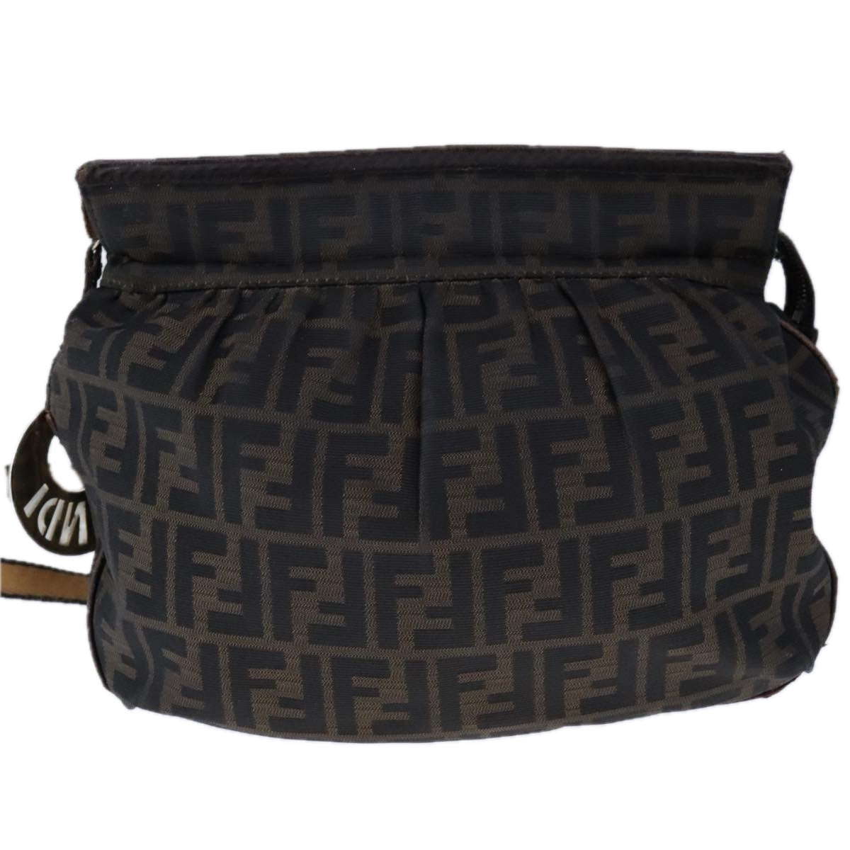 FENDI Zucca Canvas Shoulder Bag Brown Black Auth ti2513