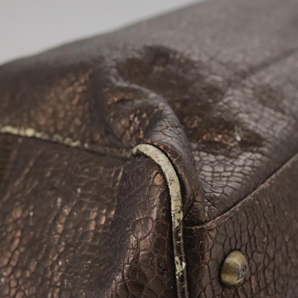 FENDI Hand Bag Leather Brown Auth ti2514