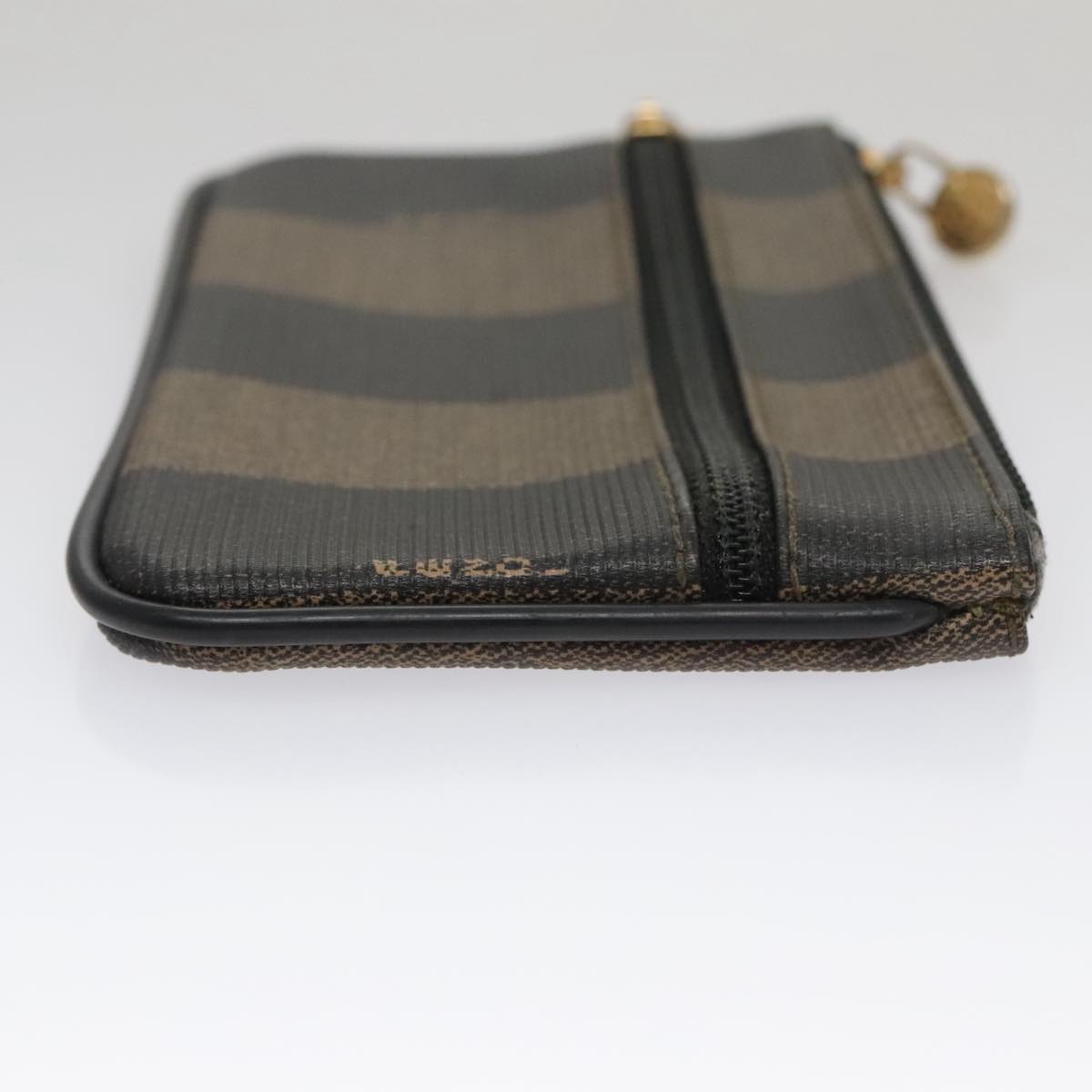 FENDI Pecan Canvas Pouch PVC Black Brown Gold Auth ti2537