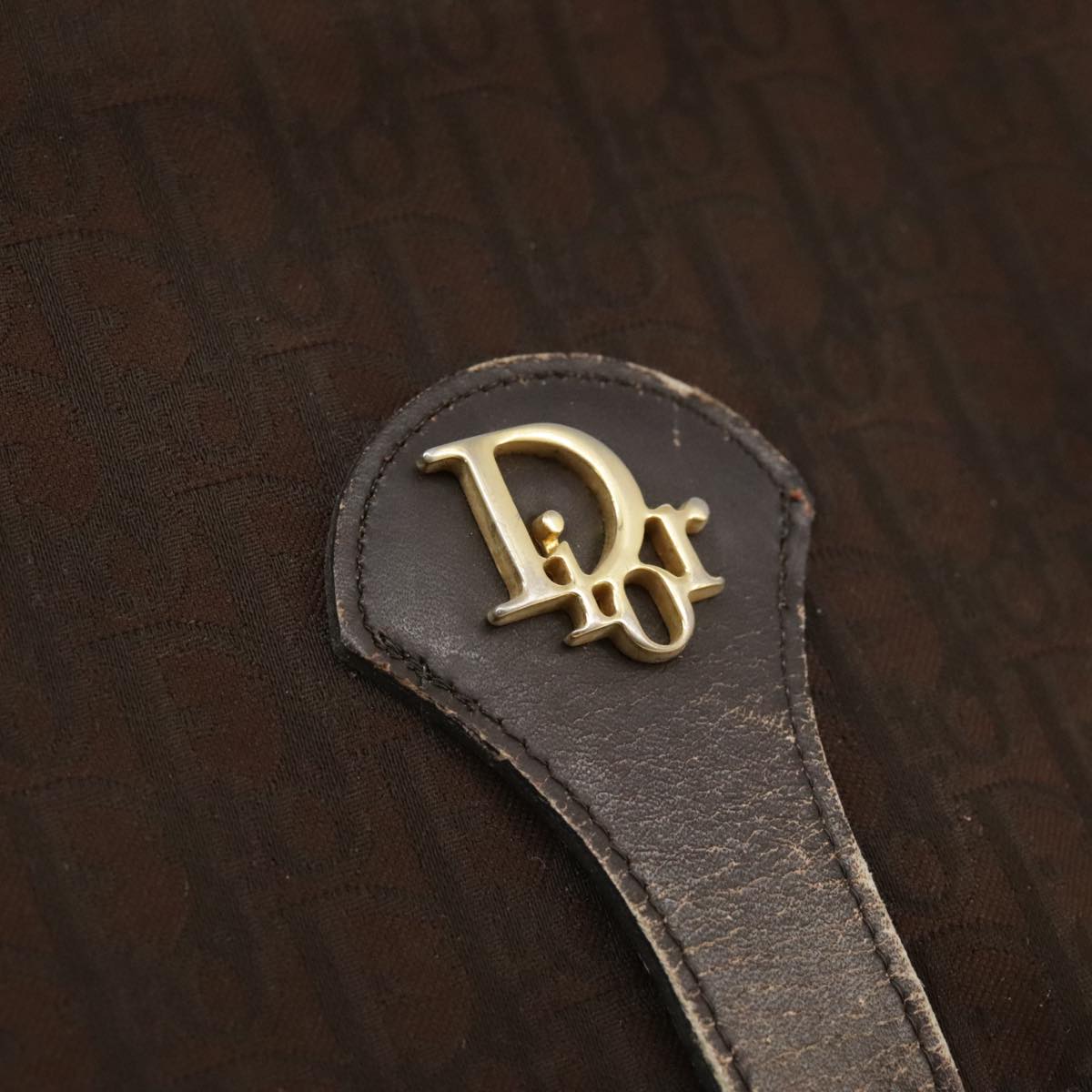 Christian Dior Trotter Canvas Shoulder Bag Brown Gold Auth ti2539