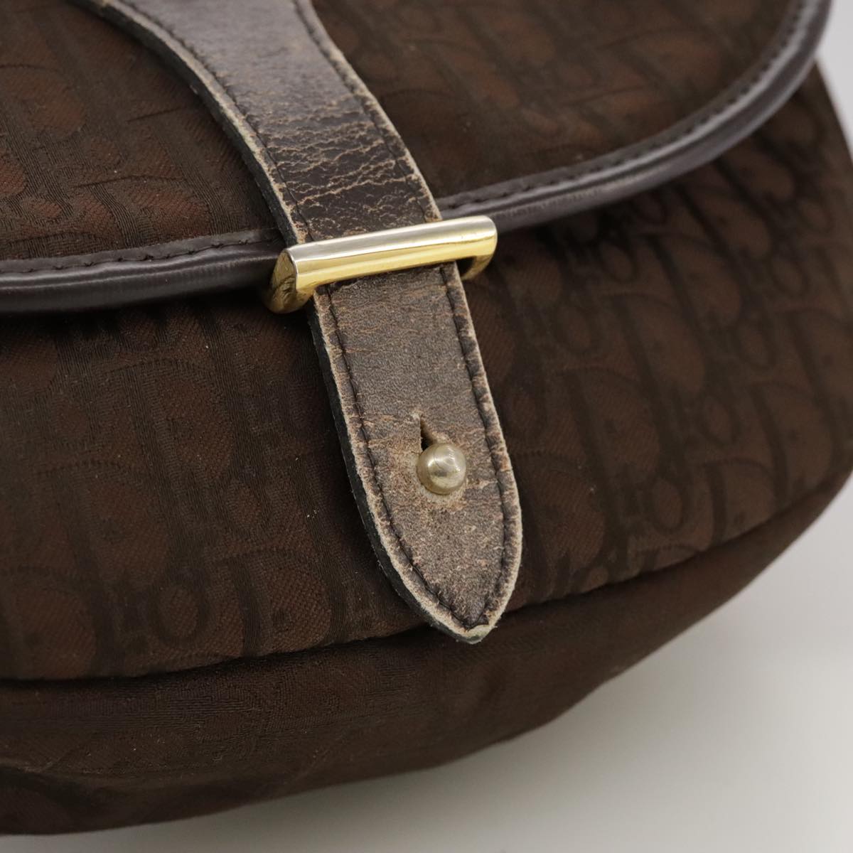 Christian Dior Trotter Canvas Shoulder Bag Brown Gold Auth ti2539