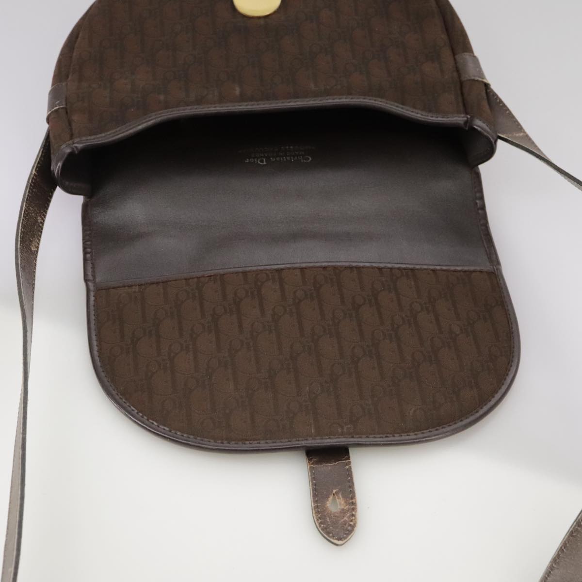 Christian Dior Trotter Canvas Shoulder Bag Brown Gold Auth ti2539