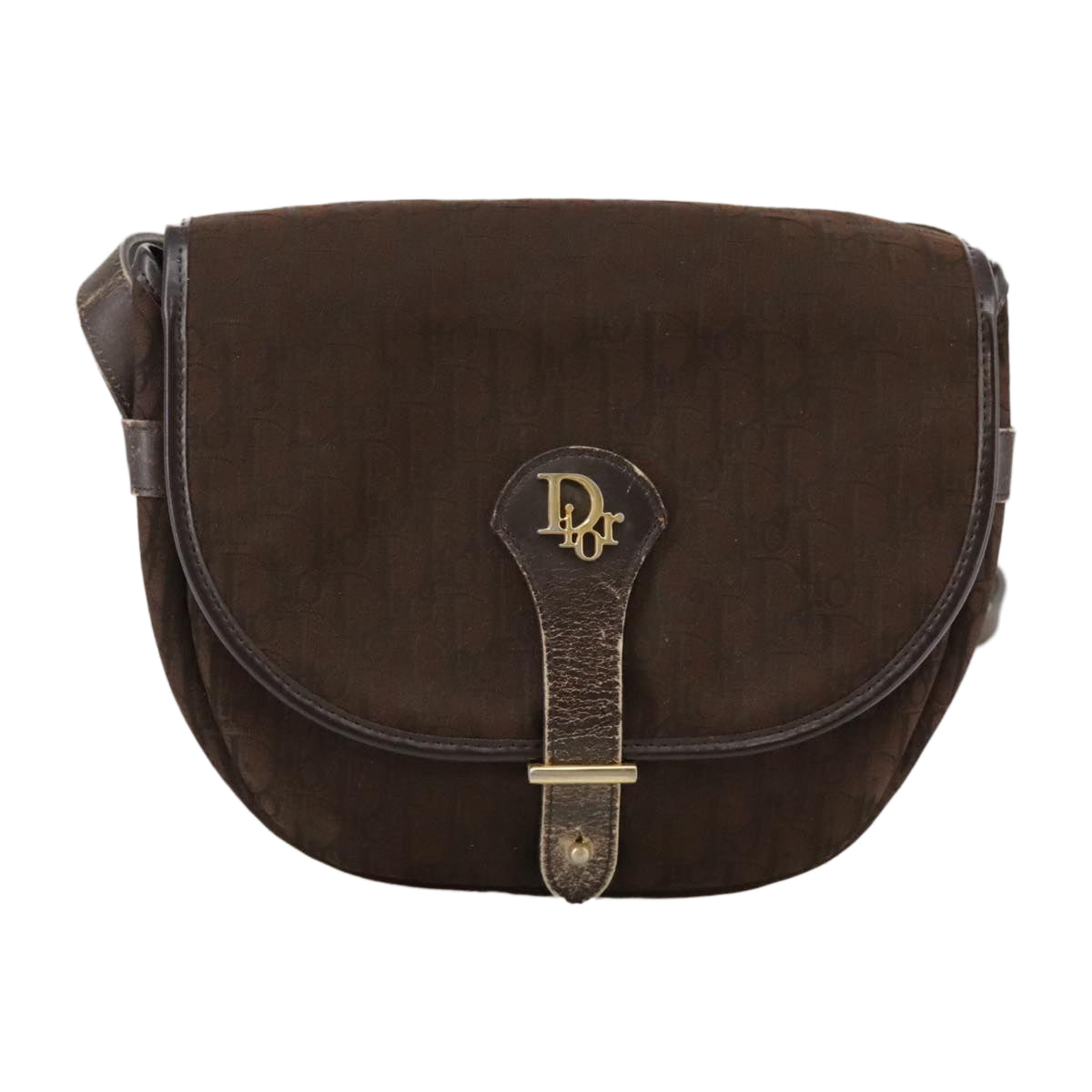Christian Dior Trotter Canvas Shoulder Bag Brown Gold Auth ti2539