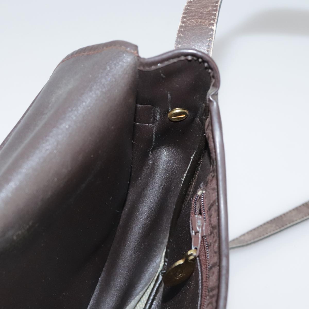 Christian Dior Trotter Canvas Shoulder Bag Brown Gold Auth ti2539