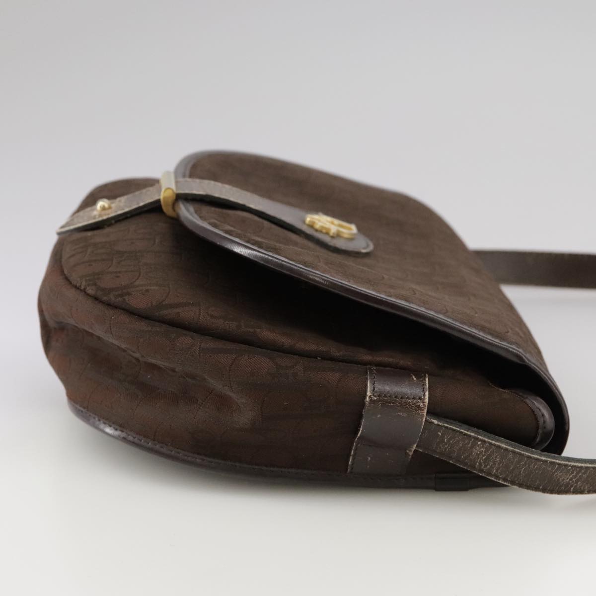 Christian Dior Trotter Canvas Shoulder Bag Brown Gold Auth ti2539
