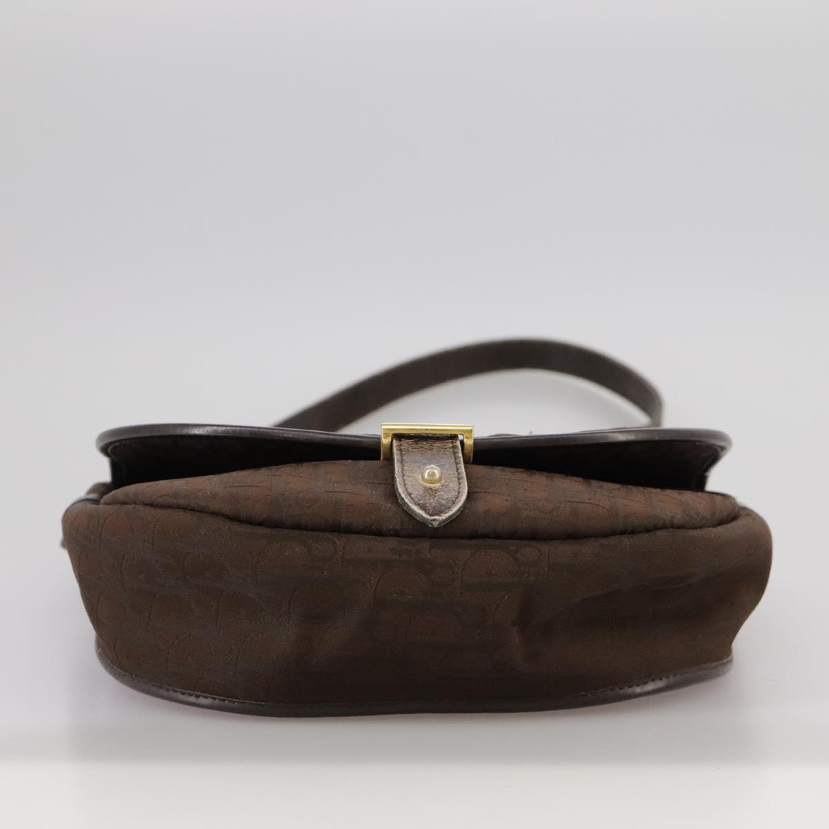 Christian Dior Trotter Canvas Shoulder Bag Brown Gold Auth ti2539
