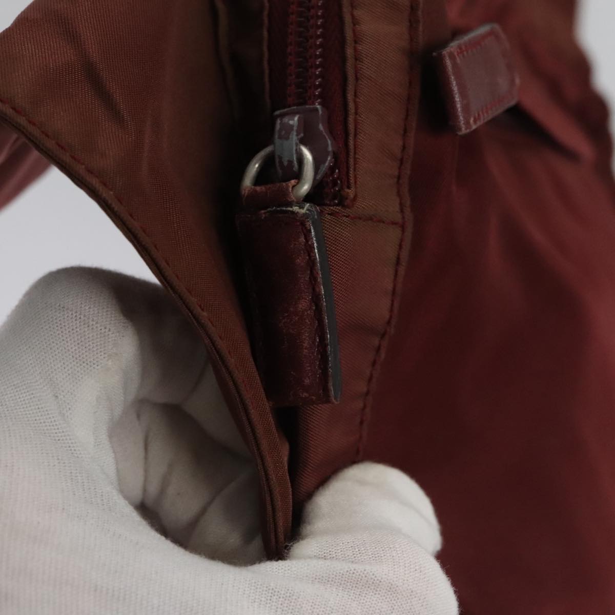 PRADA Shoulder Bag Nylon Red Silver Auth ti2546