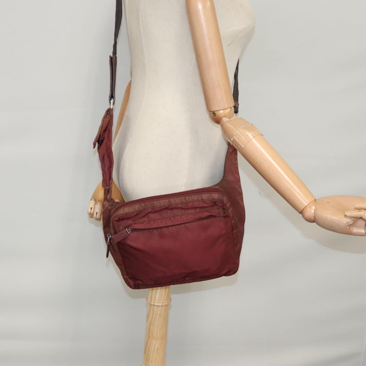 PRADA Shoulder Bag Nylon Red Silver Auth ti2546